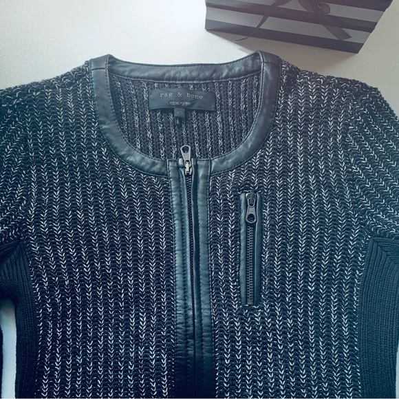 Rag & Bone Moto Sweater Jacket with lamb leather trim - Picture 6 of 10